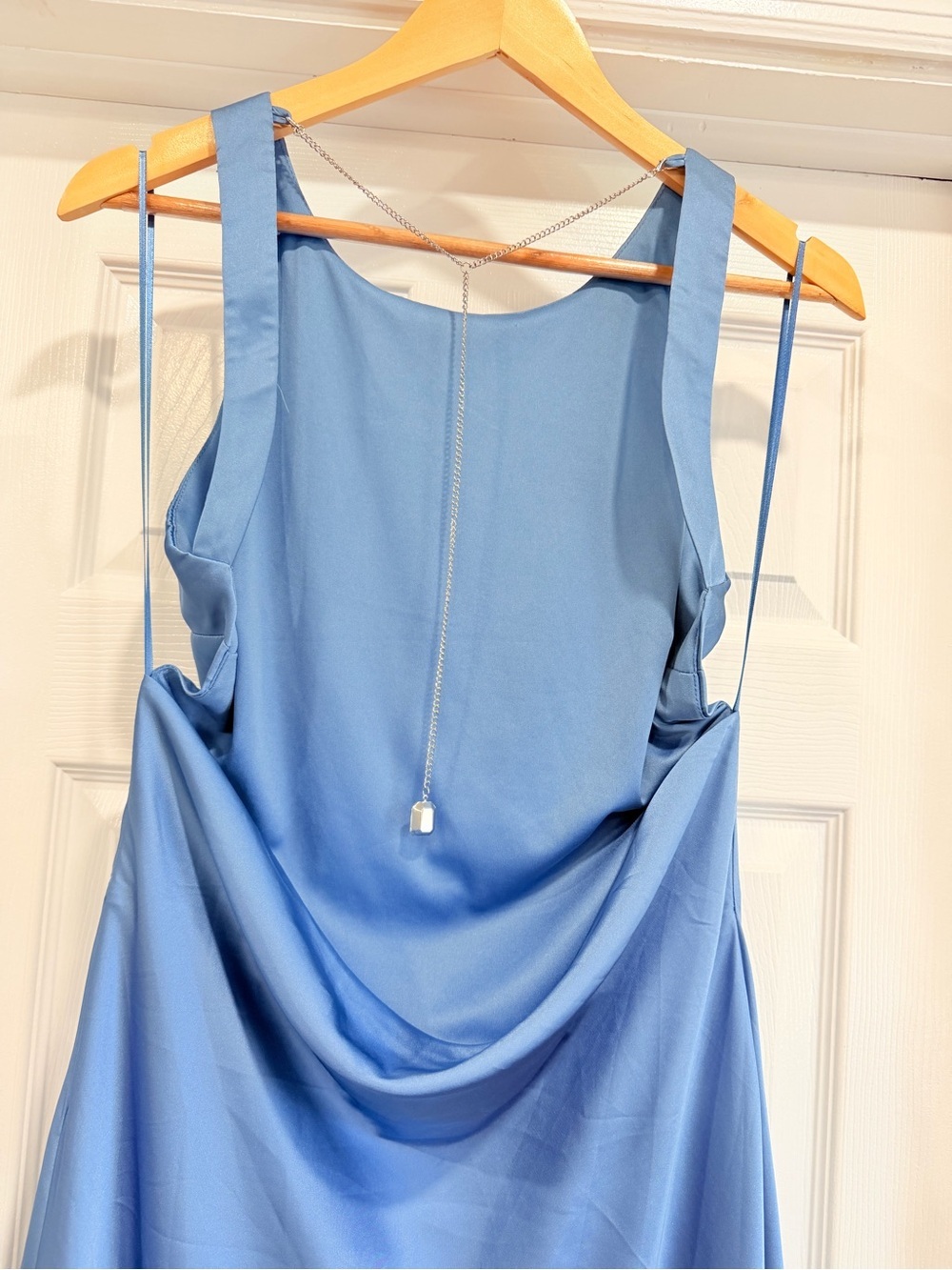 Sincerely Jules Satin Cowl Neck Maxi Dress in Dusty Blue - Picture 5 of 8